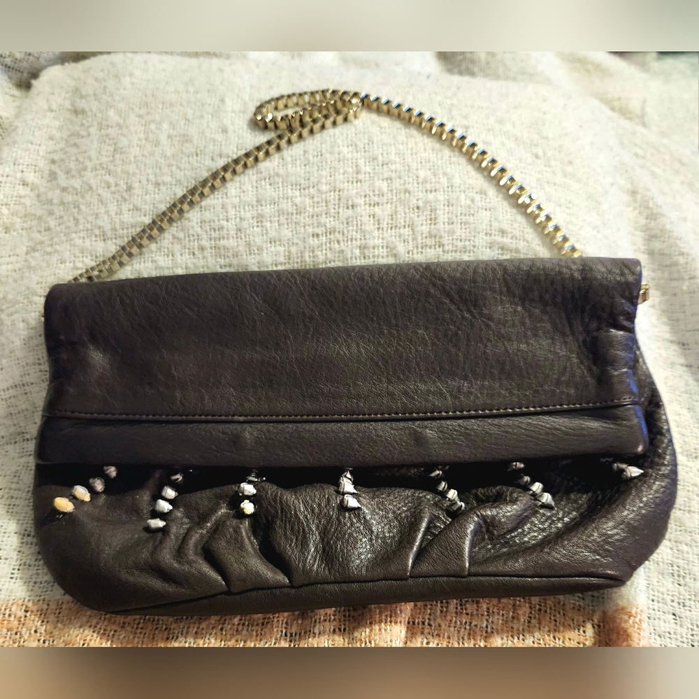 Vintage Ann Taylor LOFT Leather Studded Purse with Chain Strap - Picture 2 of 10